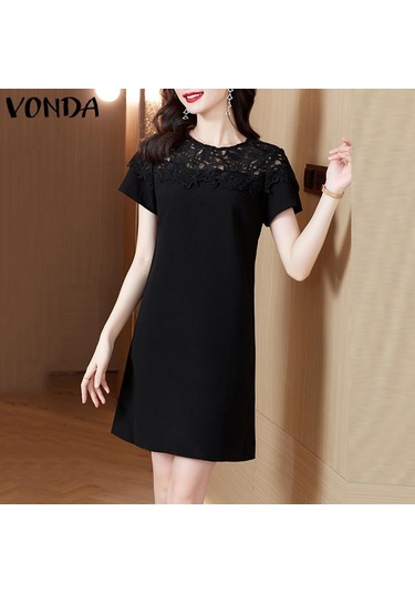 Vonda Zarif Kadın Ekleme Dantel Kısa Elbise Siyah
