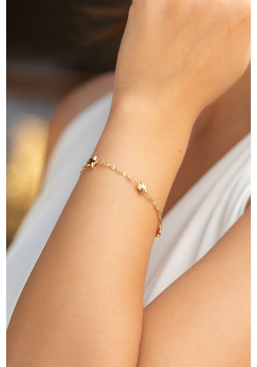 Cenova Kuyumculuk 14 Ayar Altın Yıldız Charm Kadın Bileklik Sarı Altın