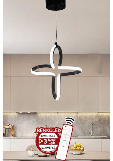 Renkoled Aydınlatma 3 Renk Işıklı Modern Sarkıt Led Avize Siyah