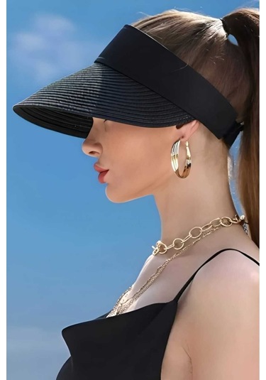 Londonstore Kadın Hasır Vizör Şapka Siyah