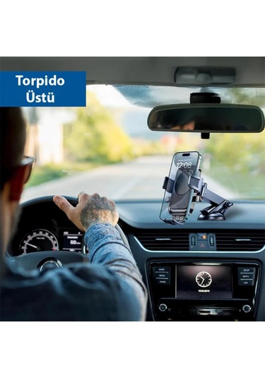 Polham Nano Vantuzlu Teleskopik Torpido Üstü Telefon Tutucu, V Tipi Düşmez Sarsılmaz Telefon Tutucu