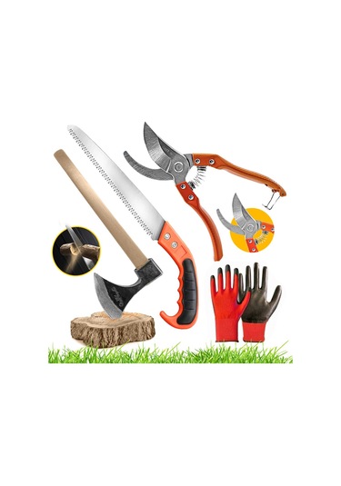 4 Parça Set Bağ Budama Makası 300m Testere  Metal Nacak Balta