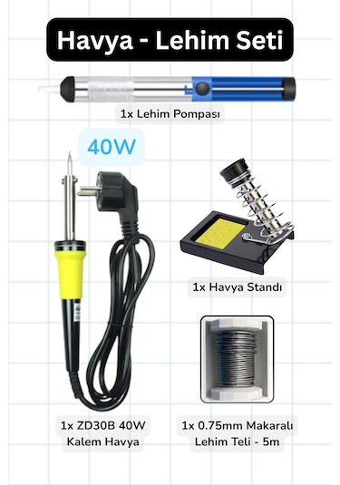 40w Kalem Havya - Lehim - Havya Standı - Lehim Pompası Seti