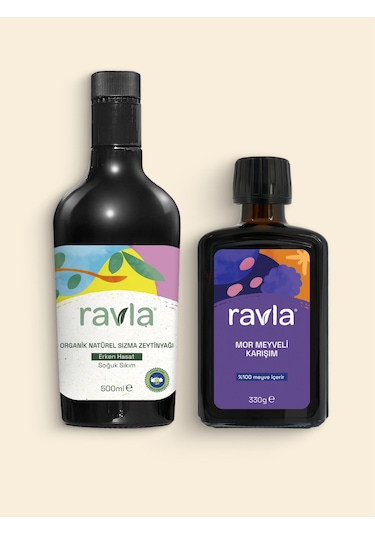 Ravla Mor Meyveli Karışım 330 G + Organik Zeytinyağı Bebek Çocuk Yüksek Polifenol 500 ML