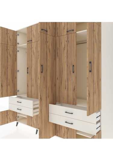 Kronos Dolap 12 Raflı 4 Çekmeceli 2 Askılı 220x59x243 Aytaşı-çam/aytaşı Atlas Çam/aytası