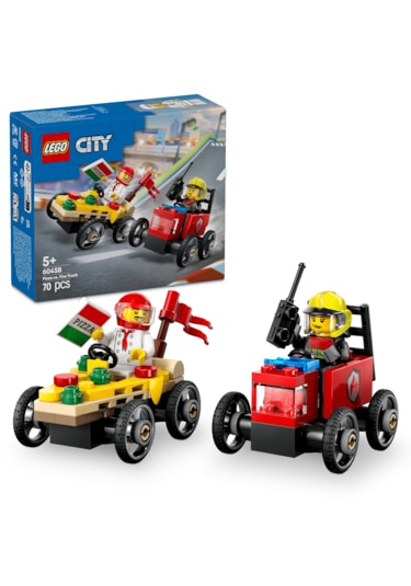 LEGO® City Pizza Arabası İtfaiye Kamyonuna Karşı Yarış Arabası Paketi 60458 -5 Yaş ve Üzeri Çocuklar için Yaratıcı Oyuncak Yapım Seti(70P)