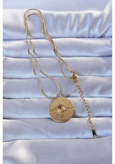 Forwhat Zarif Kadın İçin Golden Çelik İşli Göz Kolye Metalik