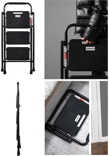 Perilla 51403 Stepla Geniş 3 Basamaklı Katlanır Merdiven Eurotower Siyah