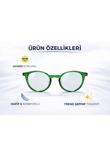 Modatüm Şeffaf Yuvarlak Güneş Gözlüğü Uv400 Korumalı Hafif Modern Tasarım Yeşil