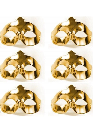 Altın Metalize Renk Düz Balo Parti Maskesi 6 Adet