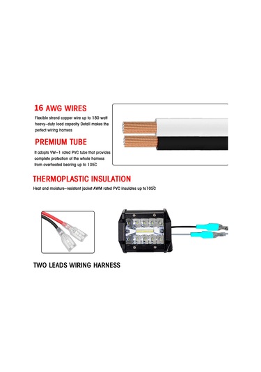 Led Işık Çubuğu Kablo Demeti Kiti, 300w 2 Uçlu 16 Awg K21807b-1