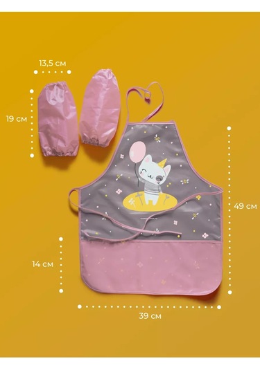 Vse Na Mestah Desenli Kedi Baskılı Kolluklu Boyama Önlüğü 252860886