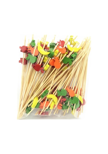 Folinda 100 Adet Bambü Meyve Çubuğu - Renkli Zeytin/ananas Desenli - Kokteyl, Sandviç, Tatlı İçin Güvenli Ve Şık Diğer