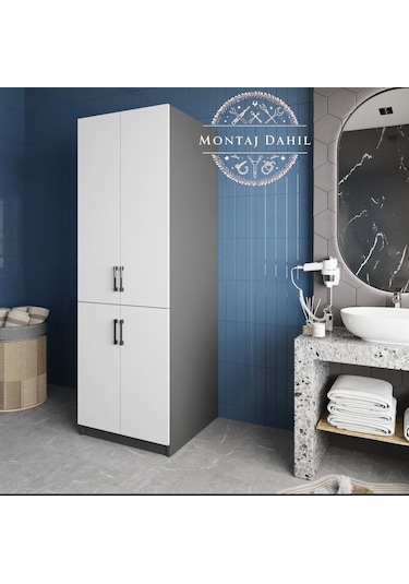 Venedik Çamaşır Ve Kurutma Makinesi Dolabı Banyo Dolabı Füme Beyaz Antrasit - Beyaz