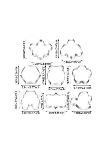Kangvka 8 Parça Arı Temalı Çerez Kalıbı - Arı, Balıkova, Çiçek, Bal Kavanozu Ve Kutlama Tahtası Şekilleri - Gıda Güvenli Paslanmaz Çelik Sarı