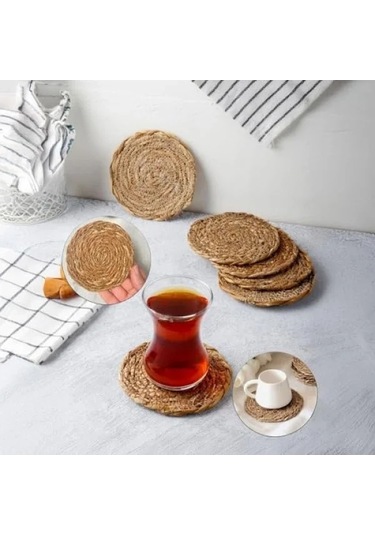 El Yapımı Yuvarlak Hasır Bardak Altlığı - 10 Cm, 6 Adet 1