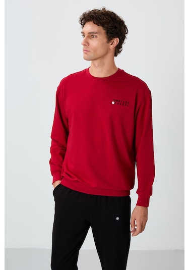 Tommy Life Kırmızı - Siyah Casual O Yaka Lastik Paça Pamuklu Erkek Oversize Eşofman Takımı - 85120 Kırmızı - Siyah