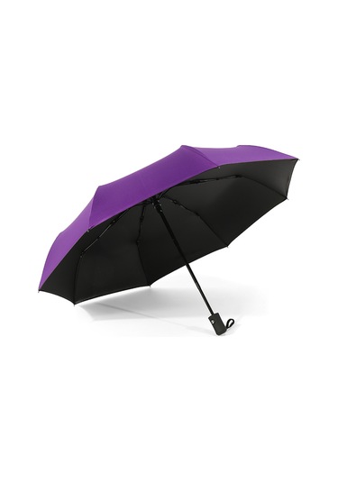 Springsun Otomatik Açılır-kapanır Siyah Jelli Güneş/yağmur Şemsiyesi 8 Kemiği Üç Katlı İş Salonu Güneş Engeli Mor