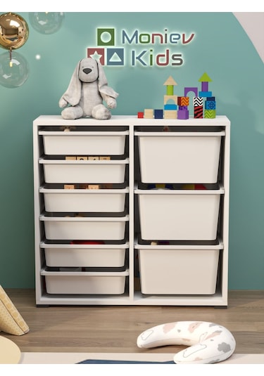 Beyza 9 Sepetli Çok Amaçlı Dolap Oyuncak Dolabı Beyaz Beyaz