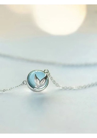 925 Ayar Gümüş Kristal Mavi Taşlı Balık Kuyruğu Kolye