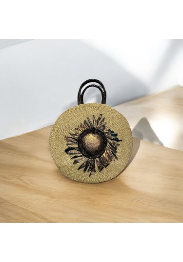 Hasır Çanta, Silindir Çanta, Tasarım Çanta, Koyu Kahve Desenli Silindir El Çantası Kahverengi