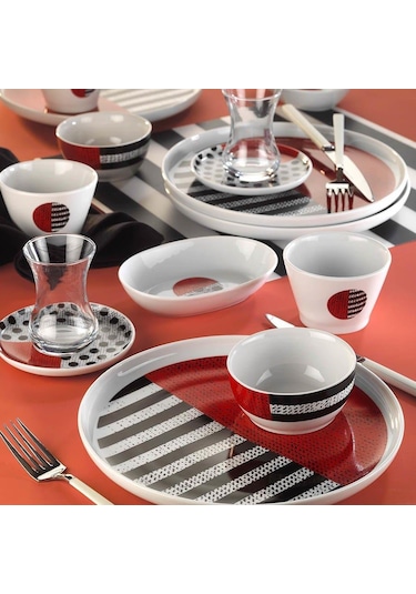 Kütahya Porselen Mood 30 Parça Kahvaltı Takımı 12065 Beyaz - Siyah