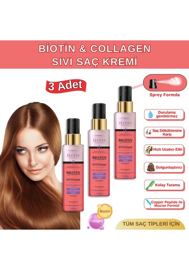 Elysian Essence Biotin & Collagen Sıvı Saç Kremi 3'lü Set