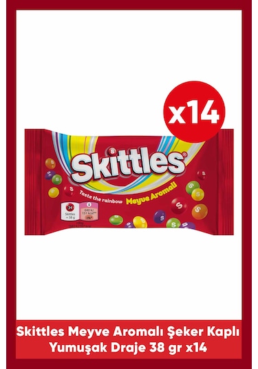 Skittles Meyve Aromalı Şeker Kaplı Yumuşak Draje 38 G X14