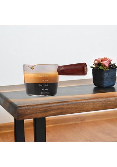 Suntek Espresso Bardağı Ölçüm Kabı Ahşap Saplı Ölçü Çift Çıkışlı
