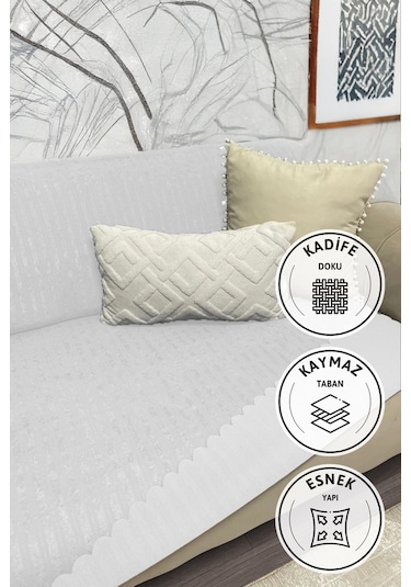 Kaymaz Taban Süngerli Kadife Koltuk - Çekyat Örtüsü 170x210 - Gri Gri