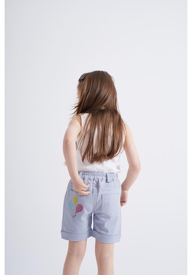 Oliventhekid Taşlı Detaylı Kız Çocuk Şort Mavi Mavi