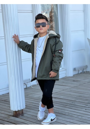 Erkek Çocuk Kapüşonlu İçi Kürklü Mont Km3050 Haki