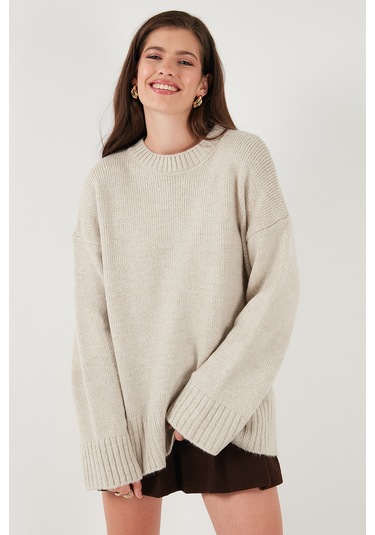 Lela Regular Fit Bisiklet Yaka Basic Triko Bayan Kazak 4616213 Taş