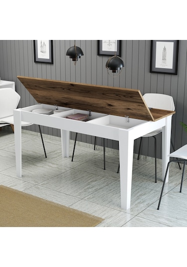 Milan Yemek Masası - Beyaz / Ceviz