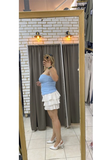 Tuba Toptaş Ottoman Straplez Bluz Mavi