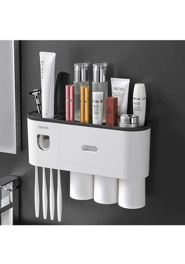 Fastbuy Challenger Siyah 3 Bardak Duvara Monte Diş Fırçası Tutucu Seti Açmaya Gerek Yok Yer Tasarruflu Siyah