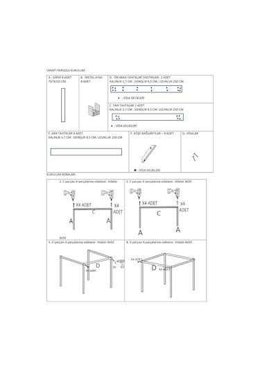 Ahşap Smart Pergole Tente Çardak 250x250 Cm