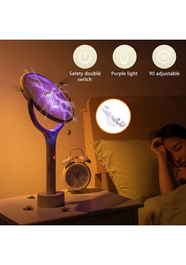 Ruicoo Usb Şarjlı Elektrikli Sinek Raketi - 3500v Güçlü, 90 Derece Dönebilir, Işık Destekli, Taşınabilir Sinek Öldürücü