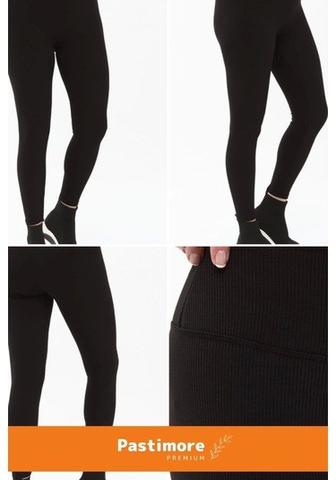 Kadın Konforlu Sporcu Modeli Yazlık Spor Taytı Fitness Gym Training Parlak Battal Fitilli Spor Tayt Siyah