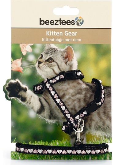 Beeztees Yavru Kedi Göğüs Tasması Ve Gezdirme Kayışı 120cm, Siyah, 16-25cm Boyun, 23-36cm Göğüs