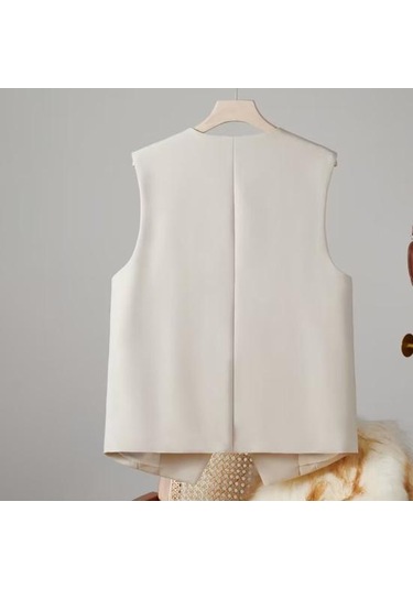 Kadın İş Yelek V Yaka Kolsuz Düz Renk Tek Göğüslü İşe Gidip Gelme Tarzı Hırka Takım Elbise Ceket Bej Kadın İş Yelek V Yaka Kolsuz Düz Renk Tek Göğüslü İşe Gidip Gelme Tarzı Hırka Takım Elbise Ceket Bej