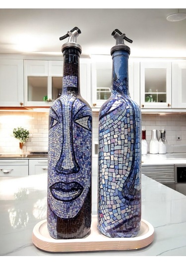 Anadolu Mozaik Sanatı Motifli Soyut Tasarım Yağdanlık Seti-sirkelik Sosluk Seti- Ev Ve Mutfak Mavi