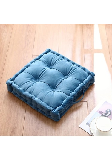 Elmpaly Mavi Kare Puşide Tüm Mevsimler Meditasyon Minderi Mavi