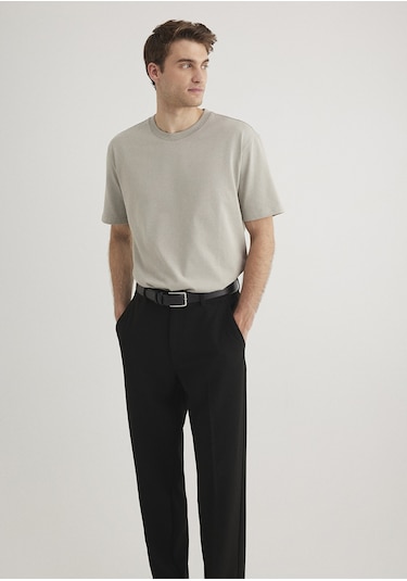 Mavi - Bisiklet Yaka Gri Basic Tişört 0611596-70100 Gri