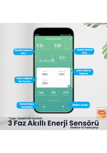 Wifi Akıllı Enerji Ölçer - 3 Faz Tuya, Smart Life Uyumlu