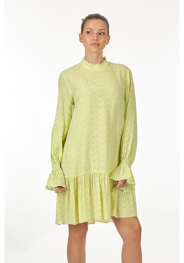 Perspective Dik Yaka Uzun Kollu Ekru Misket Limonu Kadın Elbise 2 001