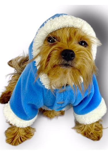 Kemique Blue Furry Kapşonlu Ceket Sweat Köpek Kazağı
