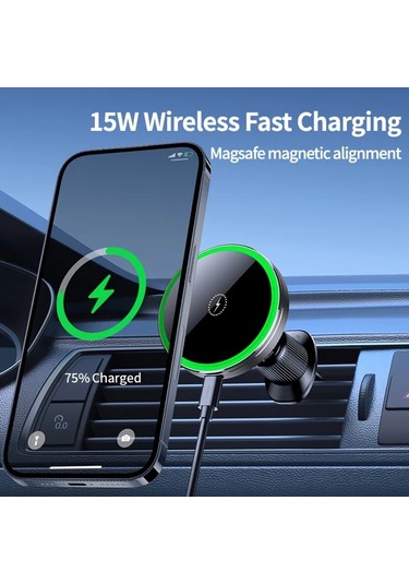 Honeybeeshop Siyah Fan Soğutmalı Araba Manyetik Kablosuz Şarj Qı1 Hızlı Şarj  İphone Uyumlu12 16 Serisi Uygun Araba Hava Çıkışı Telefon Tutucu