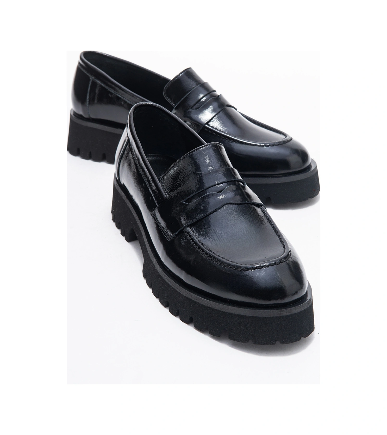 Vıonel Siyah Rugan Hakiki Deri Kadın Loafer Ayakkabı SİYAH RUGAN