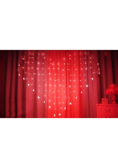 Kalp Şekilli 2 Metre 124 Led 8 Mod Saçaklı Led Işık Kırmızı